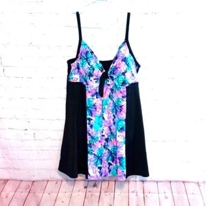 Fit 4You Womans Purple & Black  Floral One Piece Bathing Suit Sz 20 W
